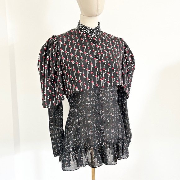 Lorrie Kabala Attitudes Tops - Lorrie Kabala Attitudes Vintage Contrast Floral Print Layered Blouse